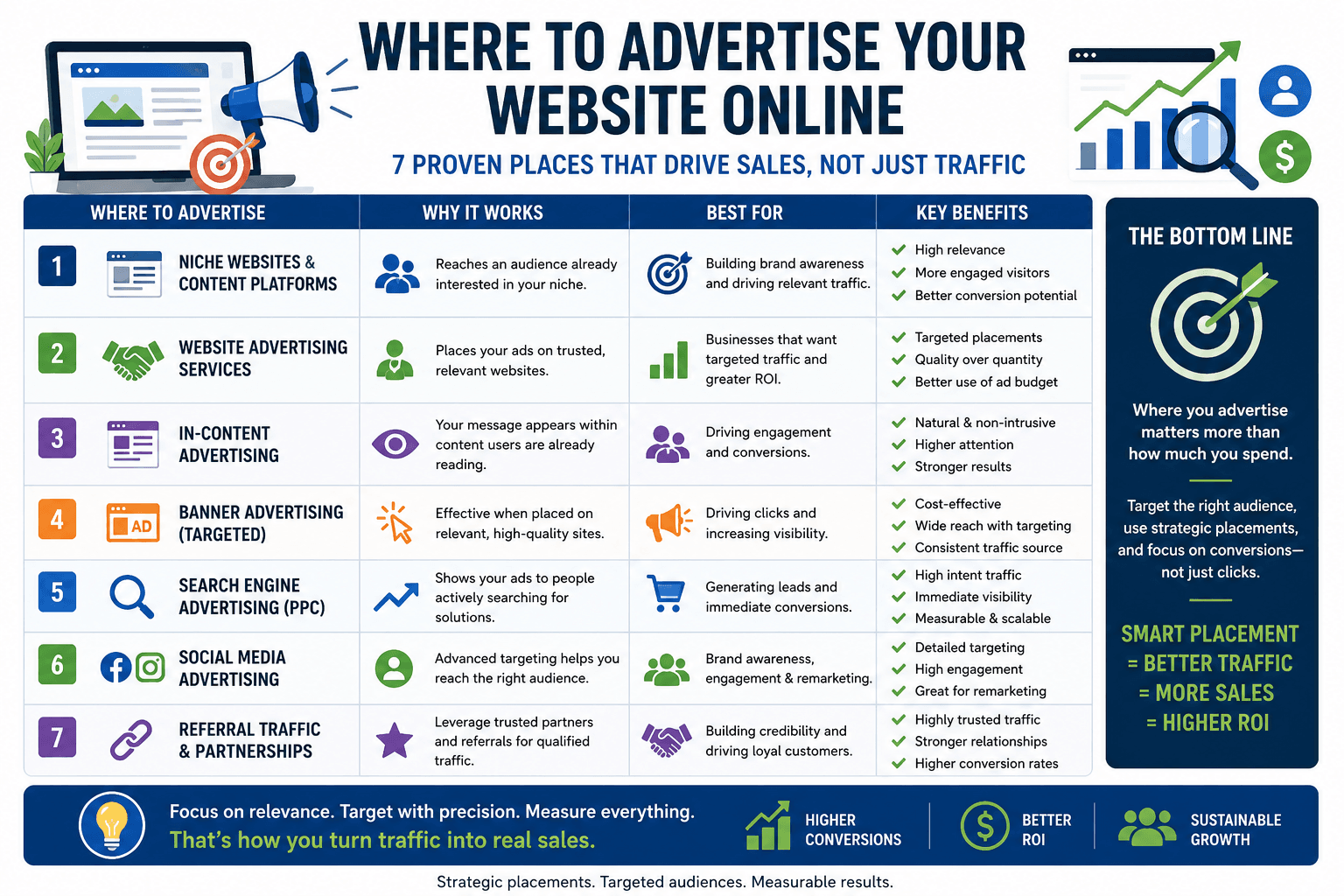 A Practical Guide to Driving Sales, Not Just Traffic: Where to Advertise Your Website Online 1 Infographic displaying the best platforms for where to advertise your website online