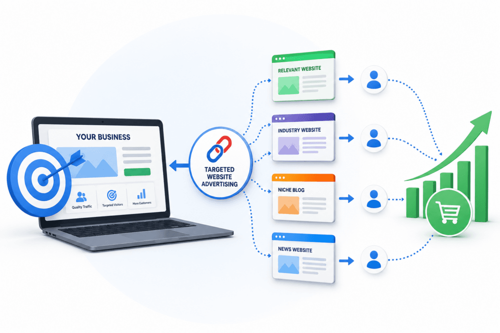 How Does It Work 1 Targeted website advertising process showing how businesses attract qualified website visitors and increase leads