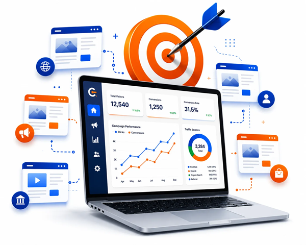 Illustration to buy targeted website traffic advertising dashboard with analytics