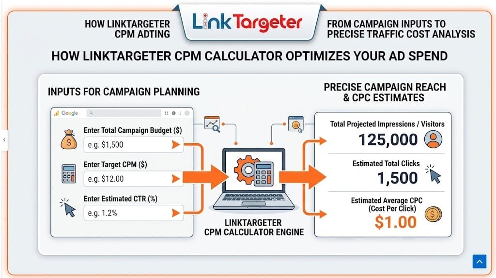 Free CPM Calculator: #1 Traffic Cost Estimator | LinkTargeter 1 CPM calculator formula and traffic cost breakdown